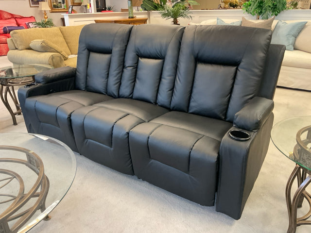 BLACK FAUX LEATHER SOFA - RECLINER