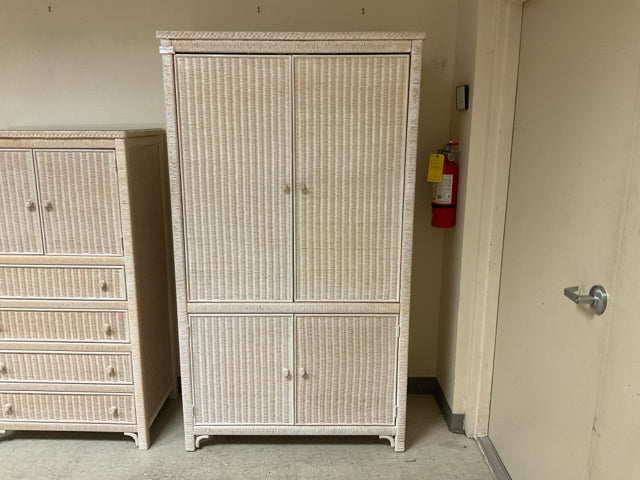 WICKER WHITE WASHED ARMOIRE - LEXINGTON HENRY LINK COLLECTION