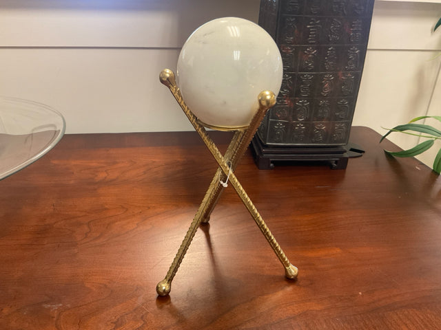 WHITE MARBLE SPHERE/ GOLD METAL RODS 10 3/4"H