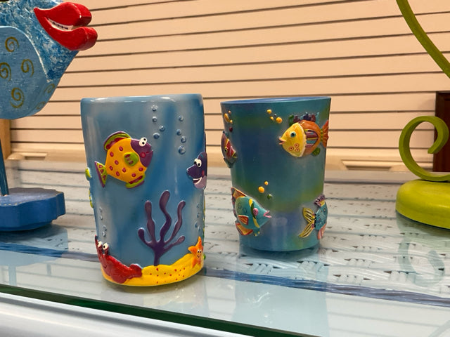 DECORATIVE SEA SCAPE BATH CUPS - 2PC