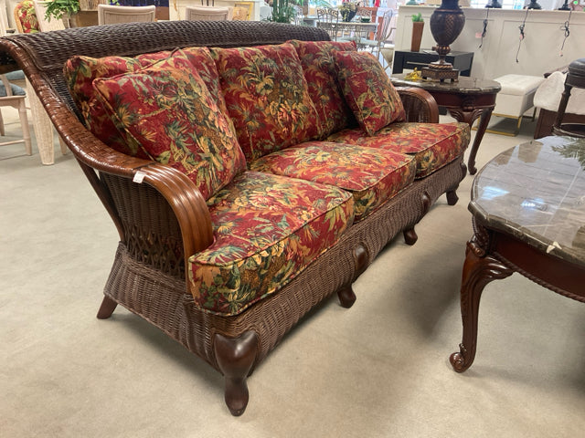 BRAXTON CULLER SOFA - BURGUNDY/FLORAL/WICKER