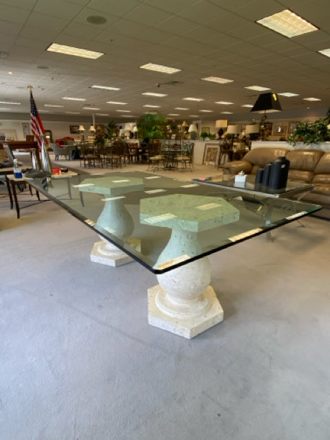 GLASS TOP PEDESTAL DINING TABLE