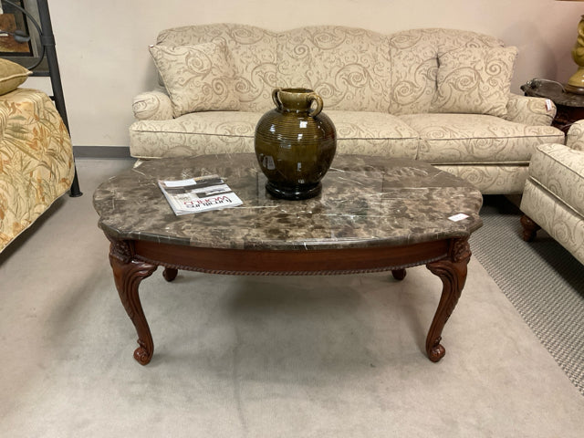 CHERRY WOOD/ MARBLE TOP COFFEE TABLE