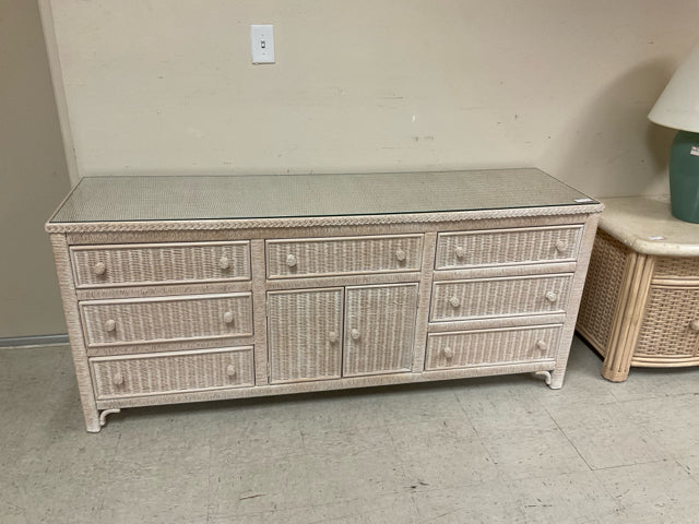 WICKER WHITE WASHED DRESSER - LEXINGTON HENRY LINK COLLECTION