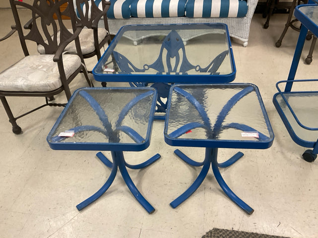 BLUE SQUARE GLASS TOP TABLE