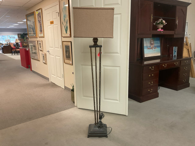 BRASS BAMBOO STYLE FLOOR LAMP 17"SQ, 65"H