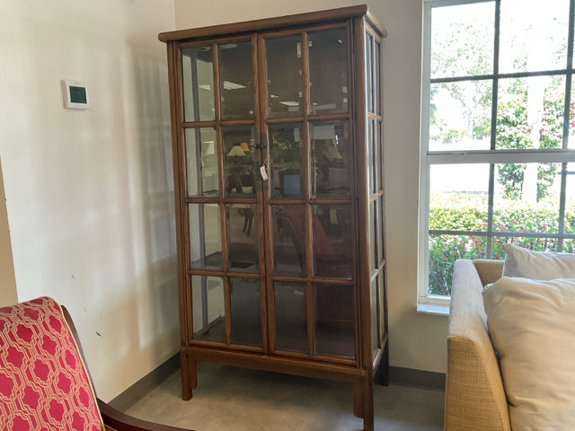 ASIAN CURIO WITH REMOVABLE BEVELED GLASS DOORS AND SHELVES - WOOD