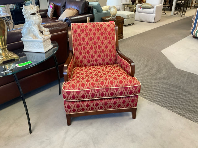 CHAIR RED & GOLD, WOOD ARMS