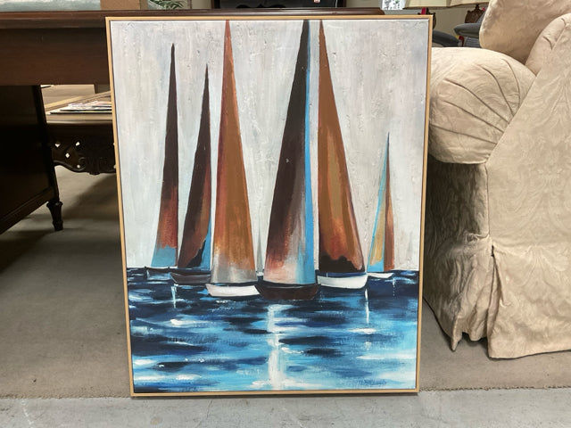 30X24 SAILBOATS ON A BODY OF WATER FRAMED CANVAS
