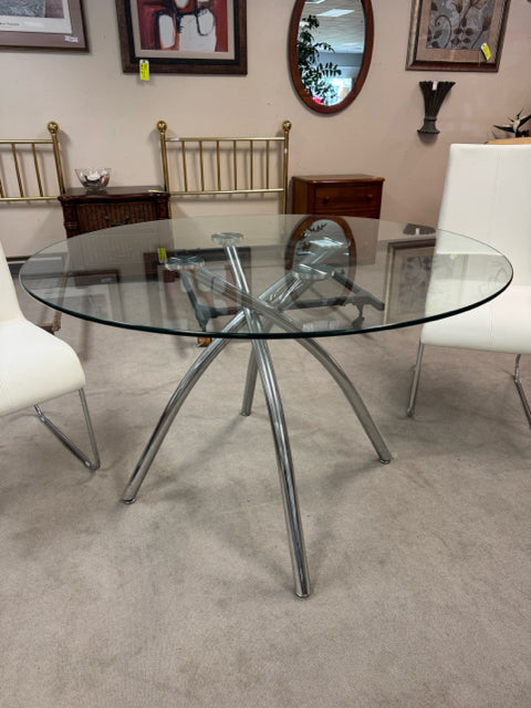 45" ROUND GLASS TOP TABLE/ METAL BASE