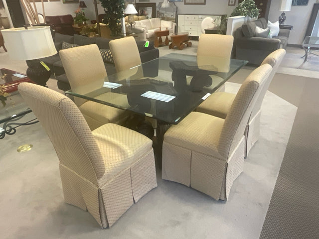 GLASS TOP TABLE & 6 CHAIRS SET