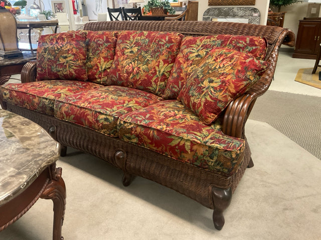 BRAXTON CULLER SOFA - BURGUNDY/FLORAL/WICKER