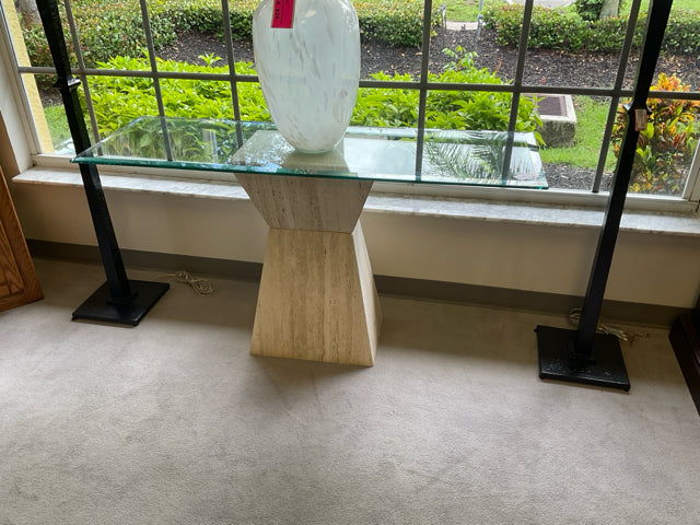 GLASS TOP / PLASTER BASE CONSOLE/TV TABLE