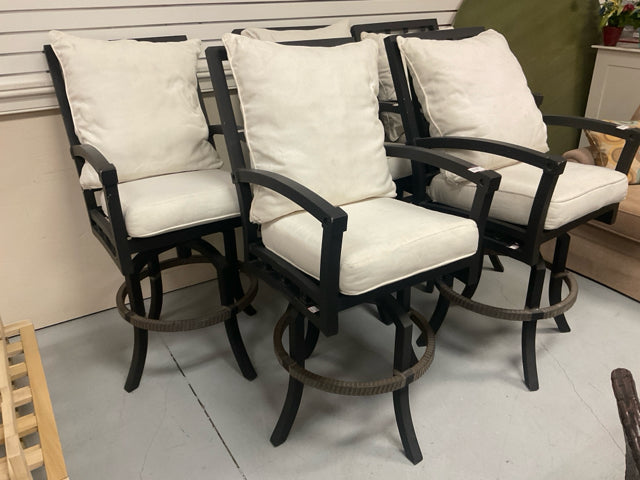 PATIO BAR STOOL WHT CUSHION METAL FRAME