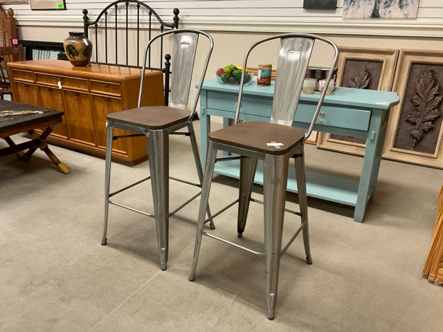PAIR BAR STOOLS - METAL & WOOD