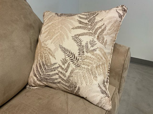 TAN PILLOW WITH FERN LEAF PRINT