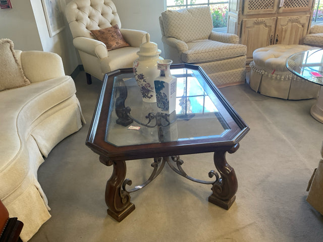 DREXIL HERITAGE WOOD GLASS TOP TABLE