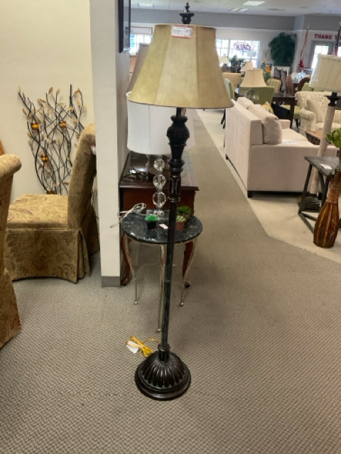 FLOOR LAMP BRONZE W/ LEATHER LIKE SHADE