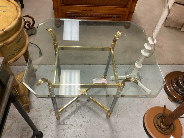 BRASS/CHROME GLASS TOP END TABLE