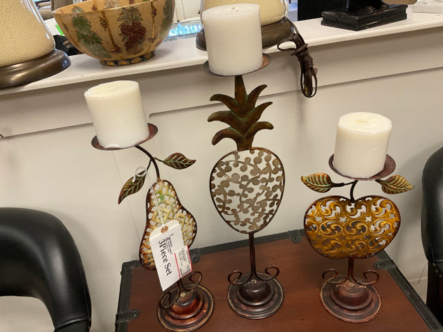 TRADITIONAL METAL PINEAPPLE,PEAR,APPLE CANDLE HOLDERS