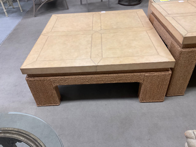 COFFEE TABLE - LEATHER TOP, SISAL BASE