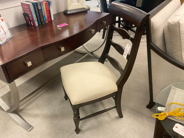 DARK WOOD CHAIR W/ CREAM FABRIC